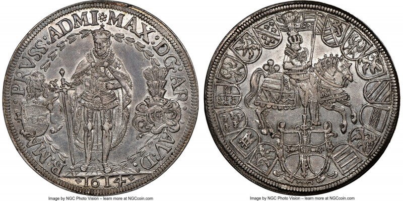 Teutonic Order. Maximilian I of Austria 2 Taler 1614 AU58 NGC, KM30, Dav-5854. A...