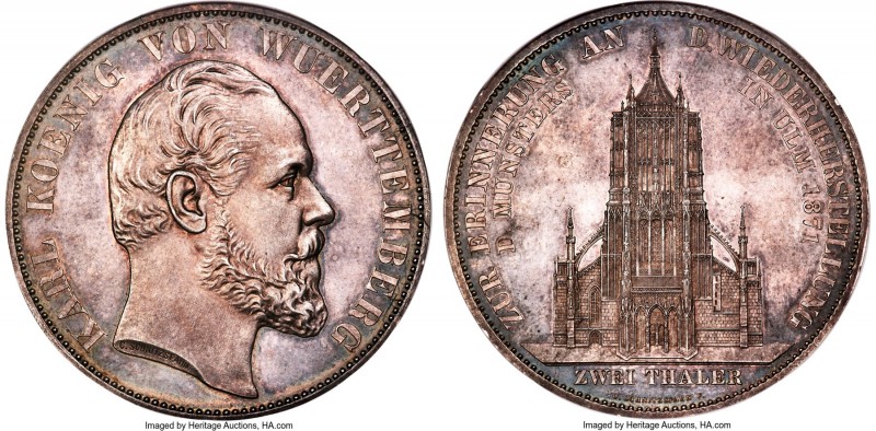 Württemberg. Karl I Proof "Ulm Cathedral" 2 Taler 1871 PR64 NGC, Stuttgart mint,...