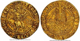 Henry VII (1485-1509) gold Angel ND (1505-1509) AU55 NGC, Tower mint, Pheon mm, S-2187, N-1698, Schneider-544 var. (ΛGLIЄ spelling). 5.10gm. (pheon) h...