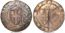 Commonwealth Crown 1653 AU55 NGC, KM392, S-3214, ESC-6. Sun mintmark. A formidable offering of an iconic issue. On its face, a uniformly pewter repres...