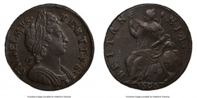 William III 1/2 Penny 1696 UNC Details (Corrosion Removed) PCGS, KM-A483.1, S-3554. Toned to a deep mahogany, with light granularity visible throughou...