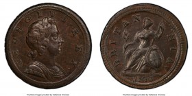 George I 1/2 Penny 1720 MS64 Brown PCGS, KM556, S-3660. Endowed with a soft mahogany tone over surfaces that remain decidedly more "flashy" than the t...