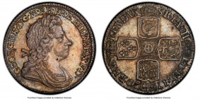 George I Shilling 1720 MS63 PCGS, KM539.2, S-3646. Plain angles. Dressed in an age-old patina of russet and silver, the strike sharp throughout and un...