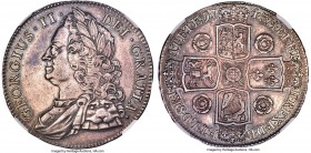 George II Crown 1743 AU55 NGC, KM585.1, S-3688. Roses reverse. Darkened accents grip the design motifs of this lightly circulated example, accentuatin...