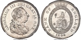 George III Bank Dollar of 5 Shillings 1804 MS63 NGC, KM-Tn1, S-3768. Struck to commendable clarity, resulting in full detail throughout both George's ...