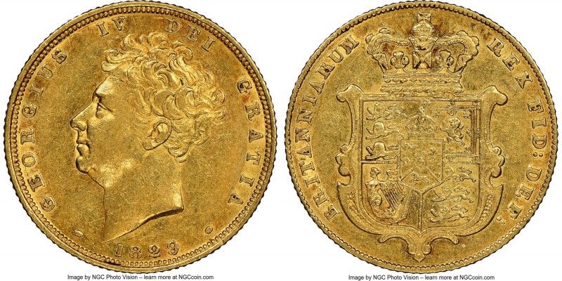 George IV gold Sovereign 1829 AU58 NGC, KM696, S-3801. Lightly circulated and ex...