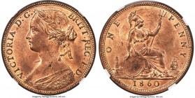 Victoria Penny 1860 MS64 Red and Brown NGC, KM749.1, S-3954. Toothed borders with additional horizontal "N" in ONE. Shimmering coppery luster graces t...