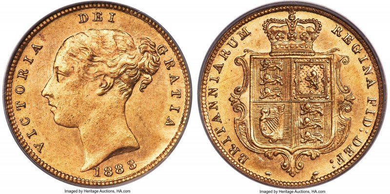 Victoria gold 1/2 Sovereign 1883 MS65 PCGS, KM735.1, S-3861. The single highest ...