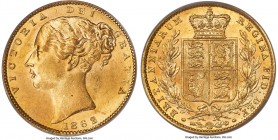 Victoria gold "Shield" Sovereign 1862 MS63 PCGS, KM736.1, S-3852D, Marsh-45. A type which escalates rapidly in conditional rarity as one moves up the ...