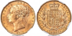 Victoria gold "Shield" Sovereign 1871 MS65 NGC, KM736.2, S-3853B. Die #28. A shimmering gem displaying mesmerizing brilliance that sweeps the fields i...