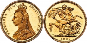 Victoria gold Proof Sovereign 1887 PR62 Deep Cameo PCGS, KM767, S-3866B. Exceedingly sharp in appearance, with pondlike mirror reflectivity embellishi...