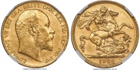 Edward VII gold 2 Pounds 1902 MS61 NGC, KM806, S-3968. Displaying subdued luster owing to scattered light friction, while satiny qualities and precise...