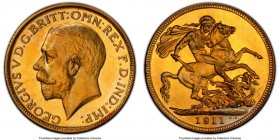 George V gold Proof Sovereign 1911 PR65 Cameo PCGS, KM820, S-3996. Mintage: 3,764. A beautiful expression of blooming, sunflower-gold color yields a s...
