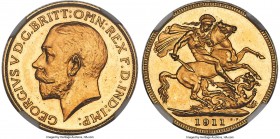 George V gold Proof Sovereign 1911 PR63 Cameo NGC, KM820, S-3996. A classic coronation Proof, featuring just a mild degree of device frosting and some...
