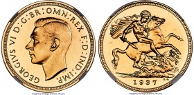 George VI gold Proof Sovereign 1937 PR66 Cameo NGC, KM859, S-4076. Mintage: 5,500. An effortlessly beautiful Proof-only type, evincing surprisingly fe...