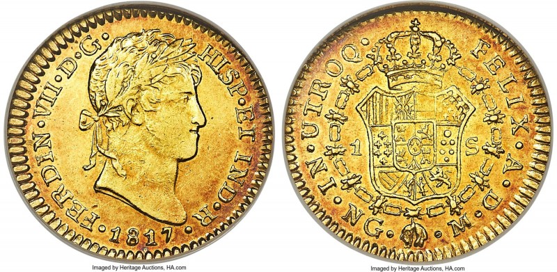 Ferdinand VII gold Escudo 1817 NG-M AU55 NGC, Nueva Guatemala mint, KM74, Fr-25,...