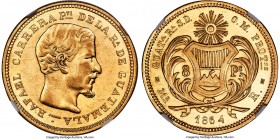 Republic gold 8 Pesos 1864-R AU58 NGC, Guatemala mint, KM184, Fr-33. Comparatively "choice" for a type that is much more prolific in heavily circulate...