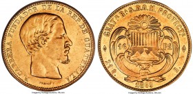 Republic gold 16 Pesos 1869-R AU53 PCGS, Guatemala mint, KM188, Fr-39. Mintage: 16,000. A one-year type featuring the portrait of Rafael Carrera. High...