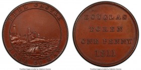 British Dependency copper Proof "Douglas Bank" Penny Token 1811 PR64 Brown PCGS, KM-Tn8, Prid-52A. A much scarcer subvariety for the issue, lacking th...