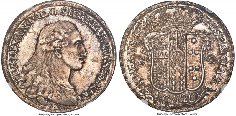 Naples & Sicily. Ferdinando IV 120 Grana 1786 BP-CC MS63 NGC, KM198, Dav-1406. C...