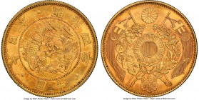 Meiji gold 10 Yen Year 4 (1871) MS63 NGC, Osaka mint, KM-Y12, JNDA 01-2. Variety with border. Laden with beautiful red-amber tone over brightly shimme...