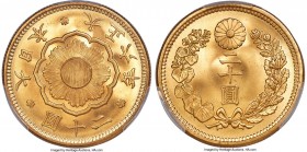 Taisho gold 20 Yen Year 6 (1917) MS67 PCGS, Osaka mint, KM-Y40.2, JNDA 01-6. The peak grade awarded for the date across both major grading services ou...