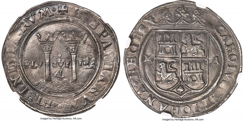 Charles & Johanna "Late Series" 4 Reales ND (1542-1555) M-A MS61 NGC, Mexico Cit...