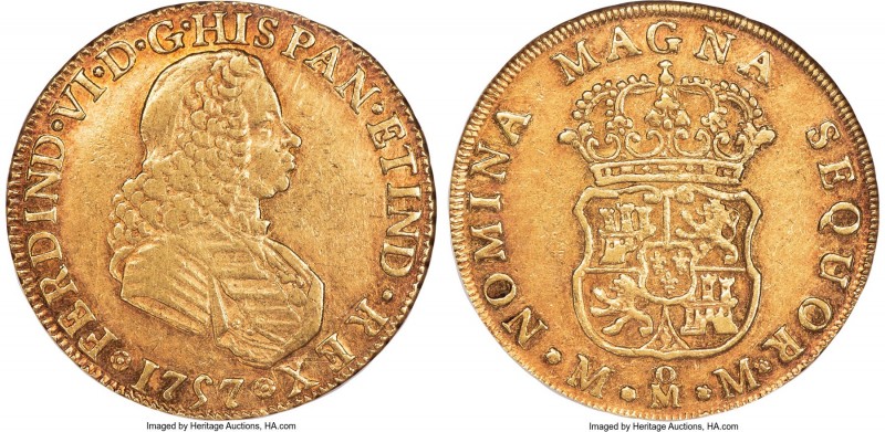 Ferdinand VI gold 4 Escudos 1757 Mo-MM XF45 NGC, Mexico City mint, KM139, Cal-71...