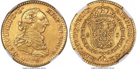 Charles III gold 2 Escudos 1776 Mo-FM AU53 NGC, Mexico City mint, KM130.2, Cal-1599 (prev. Cal-479). A sought-after date from Charles III's coinage, f...