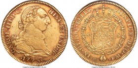 Charles III gold 4 Escudos 1773 Mo-FM XF40 NGC, Mexico City mint, KM142.1, Cal-1809 (prev. Cal-329). Variety with mintmark and assayer's initials inve...