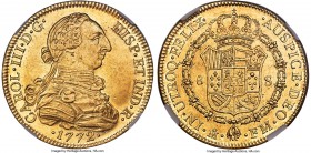 Charles III gold 8 Escudos 1772 Mo-FM MS62 NGC, Mexico City mint, KM156.1, Cal-1998 (prev. Cal-87). Precisely struck details decorate this sublime, ca...