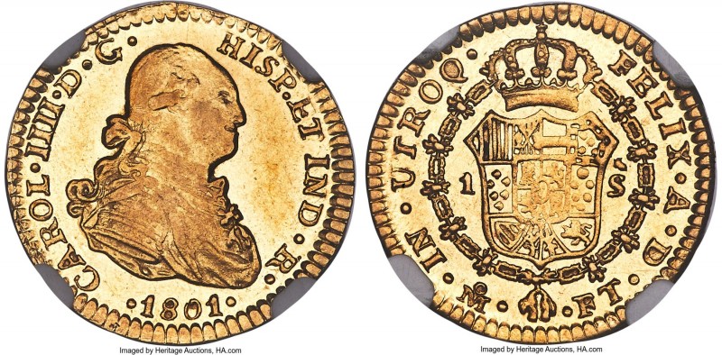 Charles IV gold Escudo 1801 Mo-FT AU55 NGC, Mexico City mint, KM120, Cal-1133 (p...