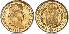 Ferdinand VII gold 2 Escudos 1816 Mo-JJ AU58 NGC, Mexico City mint, KM134, Cal-1645 (prev. Cal-234). Scarce preservation for this smaller gold emissio...