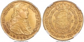 Ferdinand VII gold 8 Escudos 1811 Mo-JJ AU58 NGC, Mexico City mint, KM160, Fr-47, Cal-1786 (prev. Cal-48). The sun-gold planchet displays trivial trac...