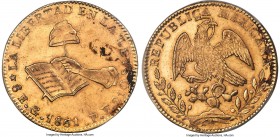 Republic gold 8 Escudos 1861/0 Go-PF MS61 PCGS, Guanajuato mint, KM383.7, Onza-1971. Skillfully crafted, nearly fully struck-up, and boasting a surpri...