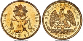 Republic gold 20 Pesos 1870 Mo-C AU58 NGC, Mexico City mint, KM414.6, Fr-22. A commendable selection possessing an all-encompassing goldenrod patina e...