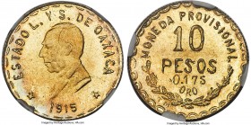 Oaxaca. Revolutionary gold 10 Pesos 1915-TM MS63 NGC, KM752, GB-374. Variety with five-pointed stars on the obverse. A choice issue from Revolutionary...
