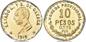 Oaxaca. Revolutionary gold 10 Pesos 1915-TM MS63 NGC, KM752, GB-374. Variety with five-pointed stars on obverse. A high-end specimen from this classic...