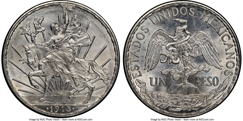 Estado Unidos "Caballito" Peso 1913 MS65 NGC, Mexico City mint, KM453. Blazing w...