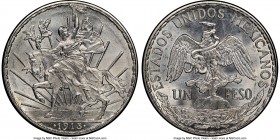 Estado Unidos "Caballito" Peso 1913 MS65 NGC, Mexico City mint, KM453. Blazing white surfaces decorated with shimmering and brilliant mint luster illu...