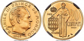 Rainier III gold Essai 20 Centimes 1962-(a) MS62 NGC, KM-E48, Gad-147. Struck from a tiny mintage of only 502 examples on a specially prepared gold pl...