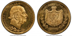 Nicholas I gold "Bare Head" 10 Perpera 1910 MS63 Prooflike PCGS, KM8. Bare head variety. A one-year type struck to commemorate Nicholas I's golden jub...