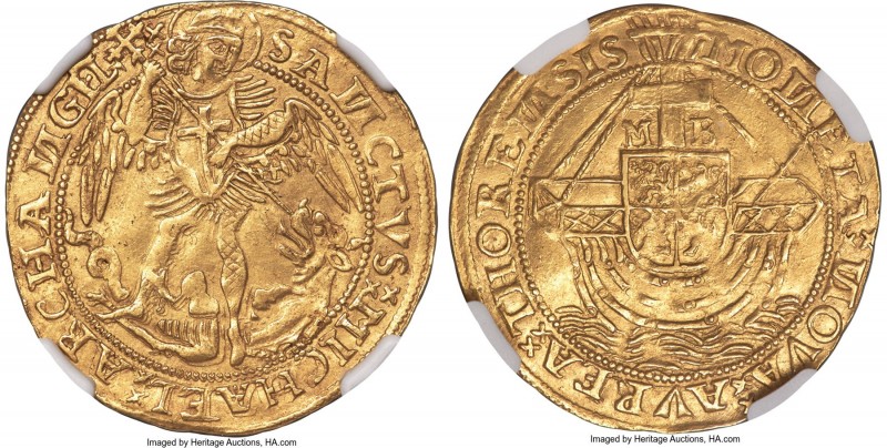 Thorn. Margaret of Brederode gold Angel ND (1557-1577) AU Details (Cleaned) NGC,...