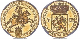 Utrecht. Provincial gold 7 Gulden 1760 MS62 NGC, Utrecht mint, KM103, Fr-289, Delm-971. A soundly struck and comparatively quite lofty 1/2 gold rider ...