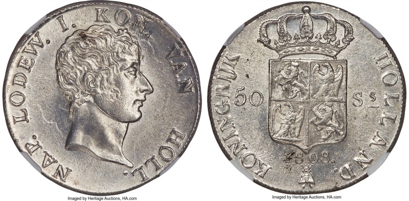 Kingdom of Holland. Louis Napoleon 50 Stuivers 1808-B MS64 NGC, Utrecht mint, KM...