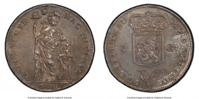Dutch Colony. United East India Company 3 Gulden 1786 AU55 PCGS, KM117, Scholten-61a. Variety with Pallas's hand resting on the Bible. Utrecht issue. ...