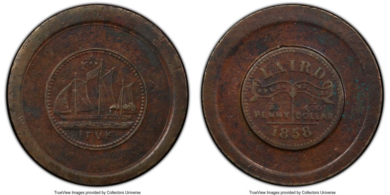 MacGregor Laird Trading Post copper Trial 1/8 Penny Token AH 1274 (1858) AU53 PC...