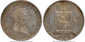Carl XIV Johan Speciedaler 1835 UNC Details (Cleaned) NGC, Kongsberg mint, KM301, ABH-13B. Star below mint mark. An exceptionally scarce variety of th...