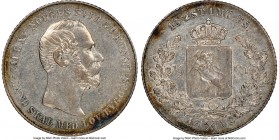 Carl XV Adolf 1/2 Speciedaler 1862 AU53 NGC, KM322. A commendable representative of the only collectible date of the issue, just shy of Mint State des...