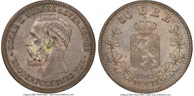 Oscar II 50 Ore 1877 MS64 NGC, KM356. A surprisingly scarce emission rarely encountered at auction, let alone in Mint State preservation. NGC has cert...